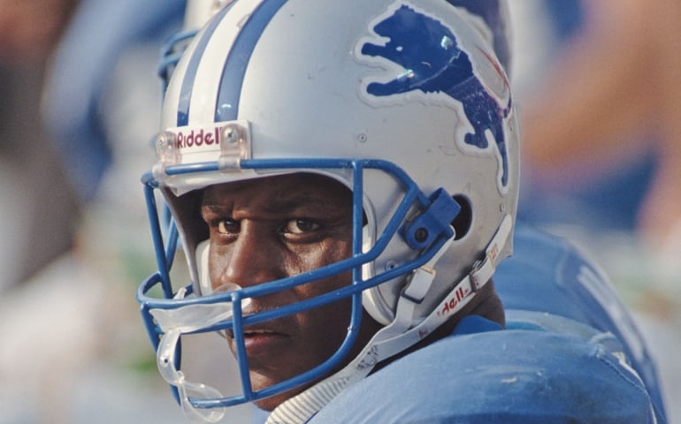 Barry Sanders #20, Running Back for the Detroit Lions during the National Football Conference Central game against the Tampa Bay Buccaneers on 10 November 1991 at Tampa Stadium, Tampa, Florida, United States. The Buccaneers won the game 30 - 21.