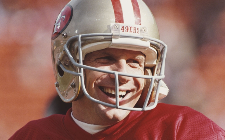 Joe Montana #16, back up Quarterback for the San Francisco 49ers during the National Football Conference West Divisional Championship game against the Washington Redskins on 9 January 1993 at Candlestick Park, San Francisco, California, United States. The 49ers won the game 20 - 13.