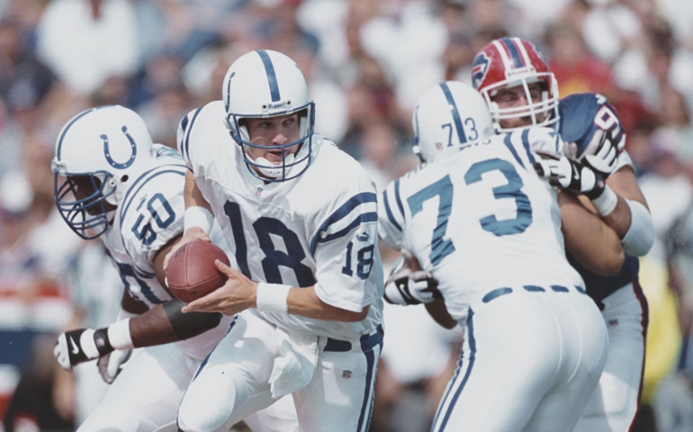Peyton Manning #18, Quarterback for the Indianapolis Colts during the American Football Conference East game against the Buffalo Bills on 1 October 2000 at the Ralph Wilson Stadium, Orchard Park, New York, United States. The Colts won the game 18 - 16.