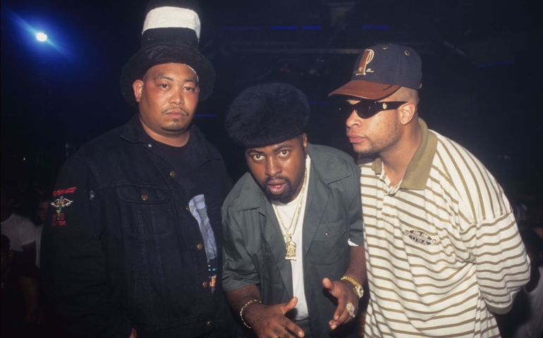 MIAMI BEACH, FL - JUNE 1996: Rapper Fresh Kid Ice (aka Christopher Wong Won) and The 2 Live Crew are shown filming the "Shake A Lil' Somethin'" video at Zippers Nightclub in June of 1996 in South Beach neighborhood of Miami Beach, Florida. Wong Won died on July 13, 2017 in Miami. (l to r: Fresh Kid Ice; Mr. Mixx; Brother Marquis)