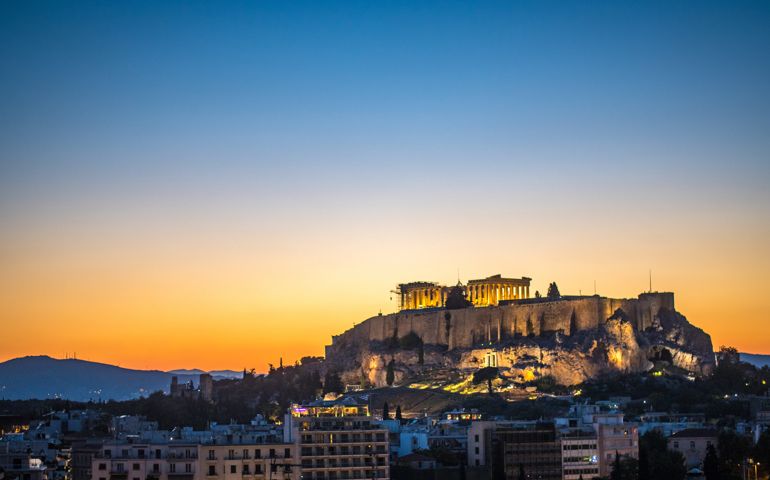 Athens Greece - the Acropolis and Parthenon seen at sunset