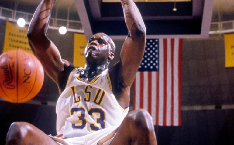 Unknown date; Baton Rouge, LA, USA: FILE PHOTO; LSU Tigers center Shaquille O'Neal (33) dunks the ball at the Maravich Center.