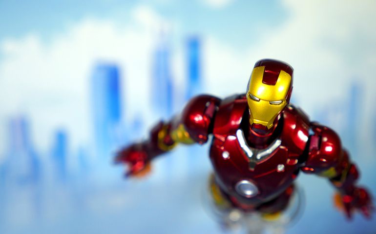 A setting of Iron Man action figure from Marvel comic.