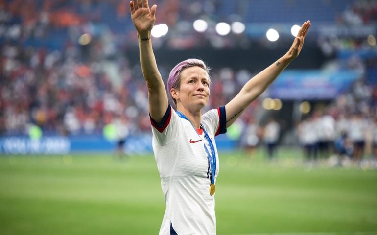Megan Rapinoe of USA waves after the 2019 FIFA Women's World Cup Final match between USA and Netherlands.
