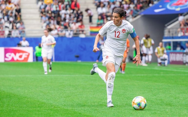 Christine Sinclair of Canada seen in action during the 2019 FIFA Women's World Cup match between Netherlands and Canada