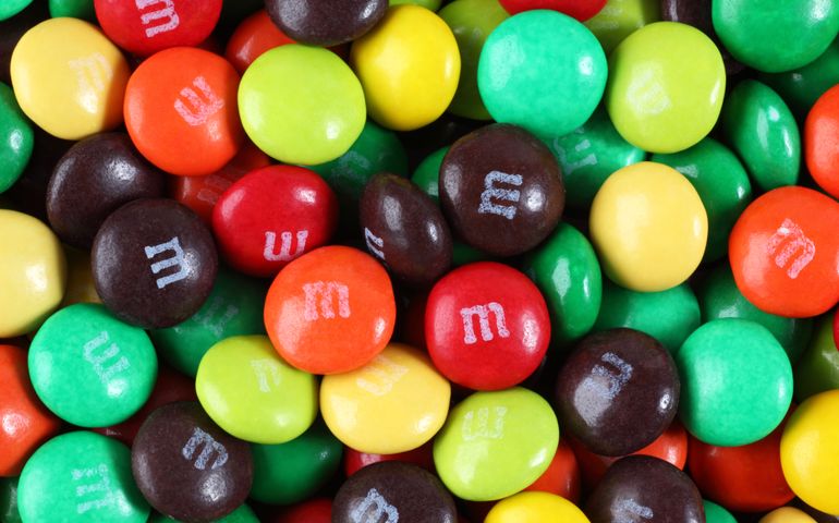 M&M's candy. M&M's produced by Mars, Incorporated.
