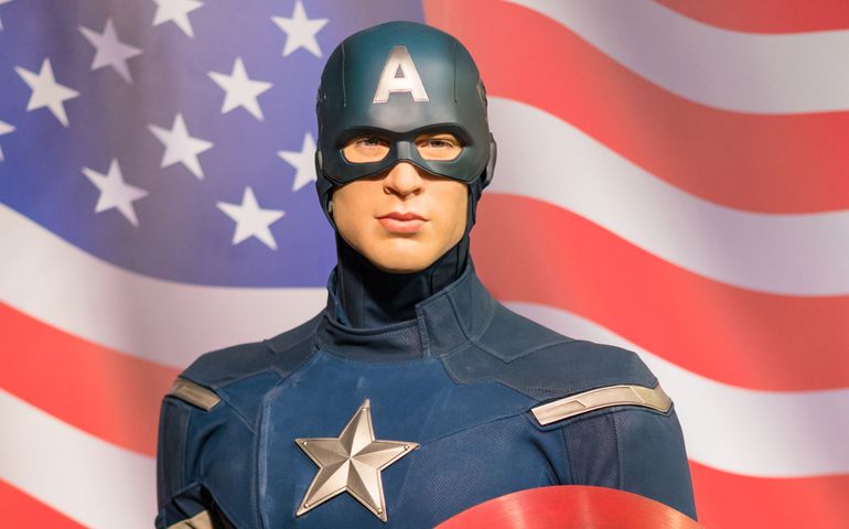 A waxwork of Captain America on display at Madame Tussauds