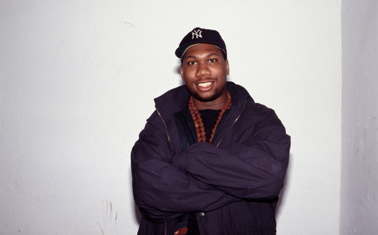 Portrait of American rapper KRS-One (born Lawrence Parker) as he poses against a white background, New York, March 29, 1990.