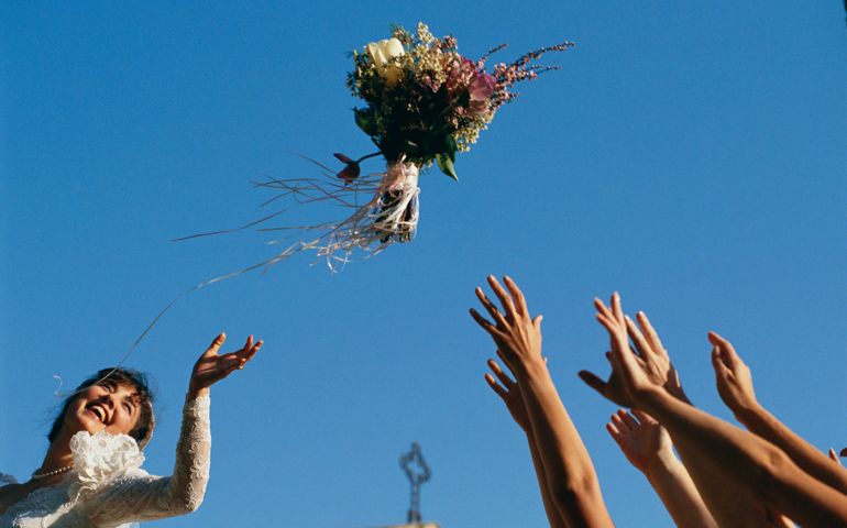 Bride Throwing Bouquet