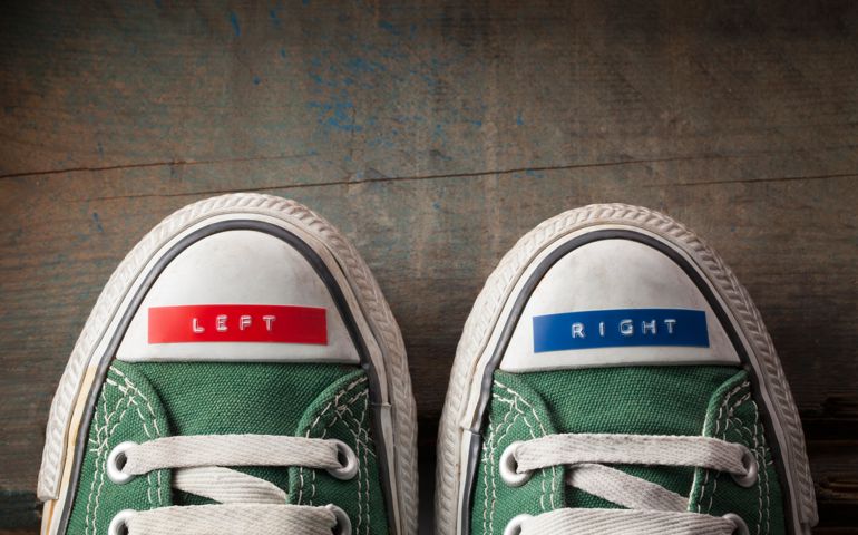 Right and left shoes.