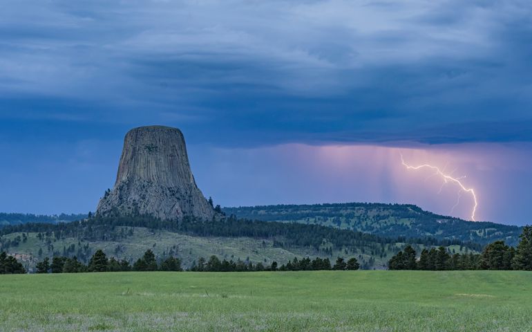 Lighting, thunder and severe weather moving over Devils Tower