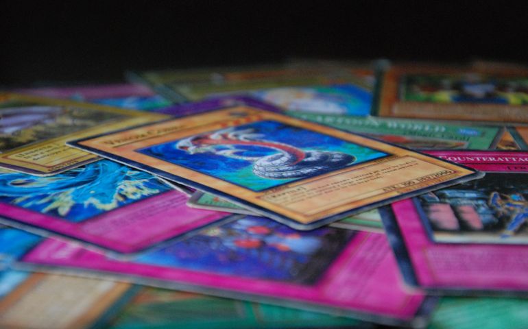Yugioh cards photographed from the front
