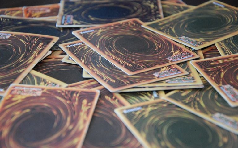 Yugioh cards photographed from the back