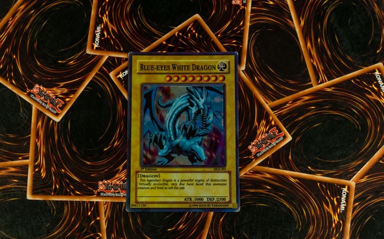Blue eyes Yu Gi Oh trading cards background