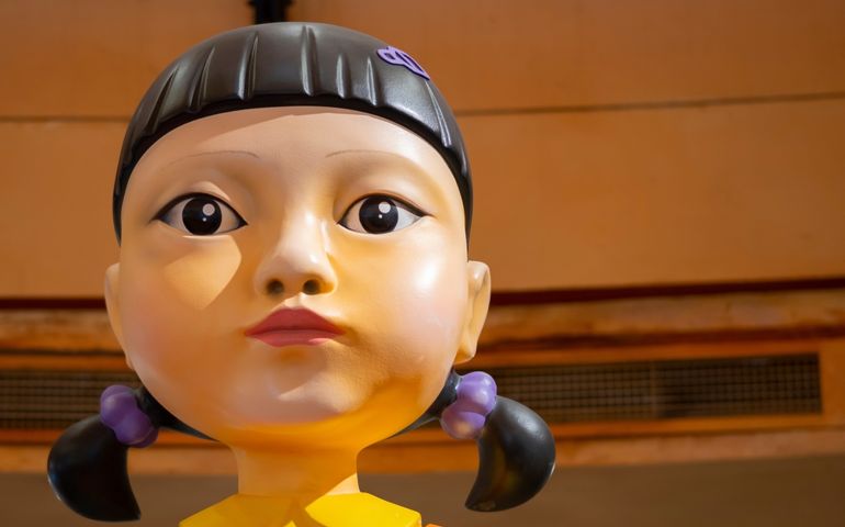 ant Doll from Squid Game at the roadshow for the promotion of new Netflix show