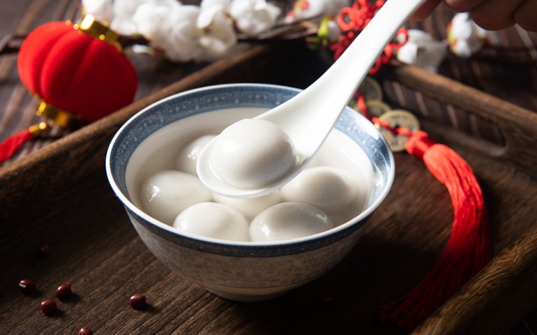 Glue pudding or tangyuan in bowl.Chinese Lantern Festival food.