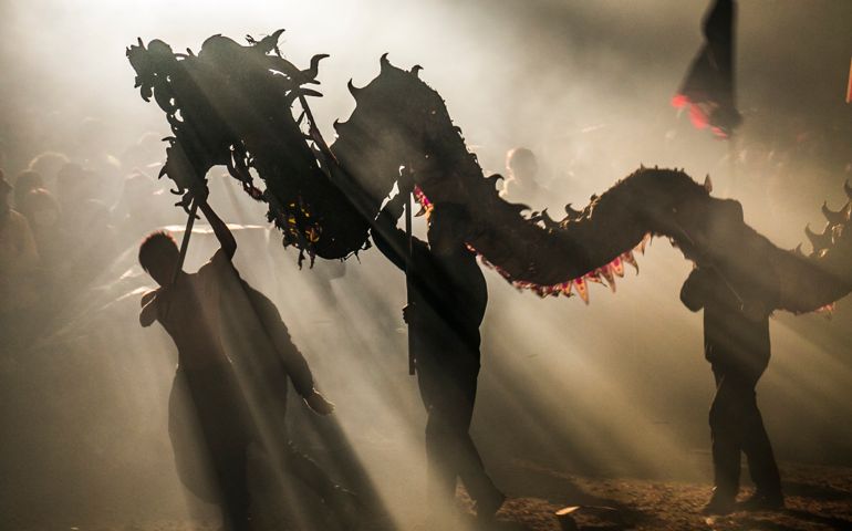 Dragon Bombing Festival for Chinese New year in Taiwan.