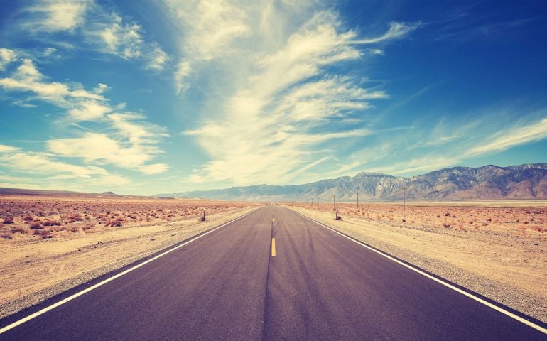 Vintage style country highway in USA, travel adventure concept.