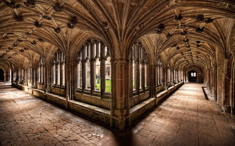 The Cloisters at Lacock Abbey, historic home of William Henry Fox Talbot.This was used as a film location for Hogwarts in the movie Harry Potter and the Chamber of Secrets