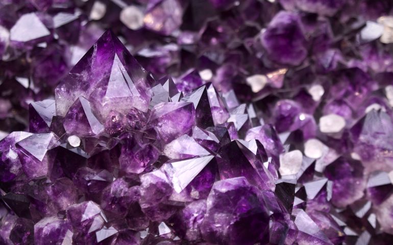Close up on an amethyst geode. Shallow depth of field.