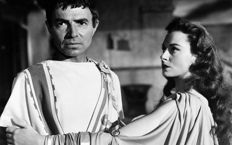 circa 1953: Deborah Kerr and James Mason star in the film 'Julius Caesar', directed by Joseph L Mankiewicz for MGM.