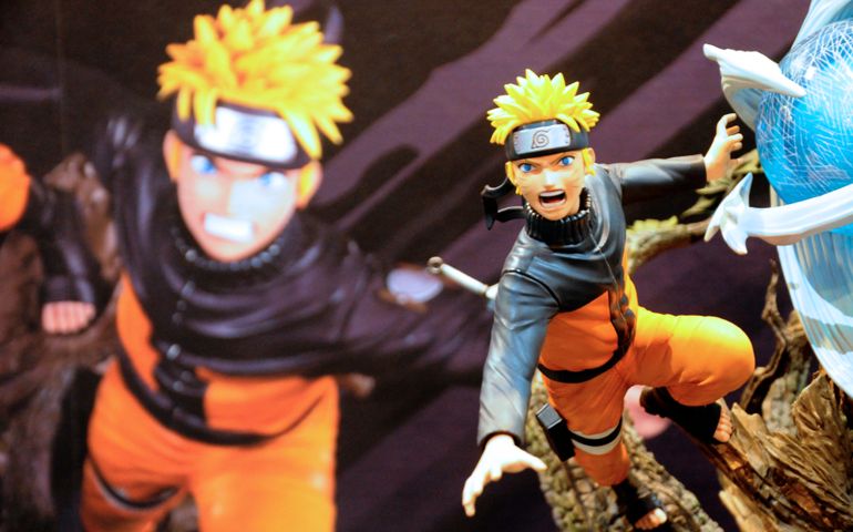 Selected focused on fictional character action figure from Japanese popular cartoon series NARUTO