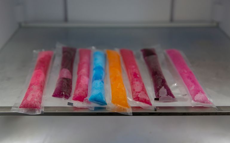 Flavoured ice treats in the freezer.