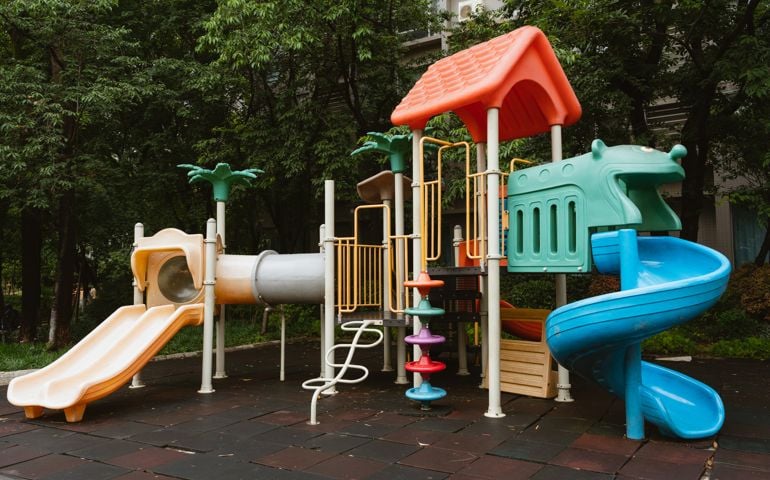 A set of children's slides in a residential community