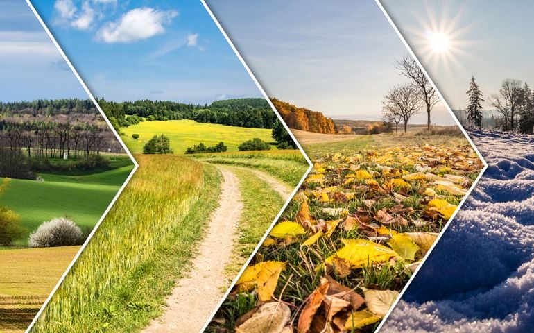 four seasons side by side with arrow transition