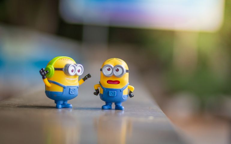 Minions toy on the floor blurred background from Minions 2018 film produced by Universal Pictures