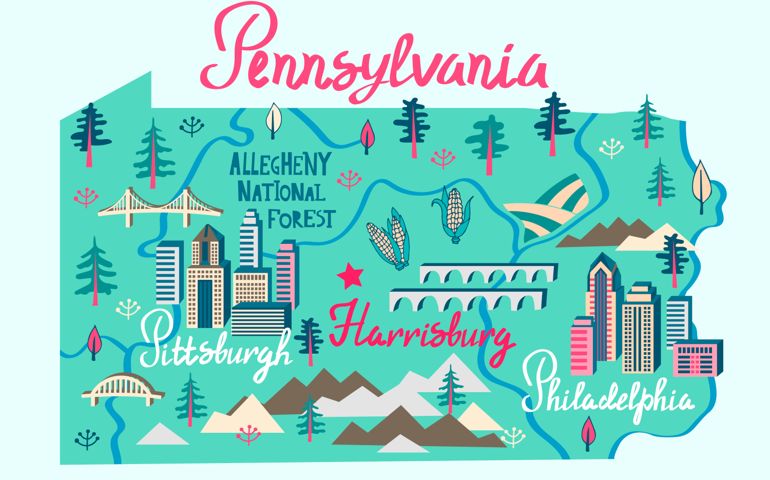 Illustrated map of Pennsylvania, USA