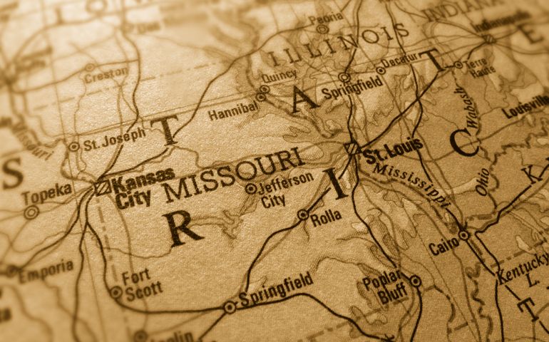 sepia toned map of missouri