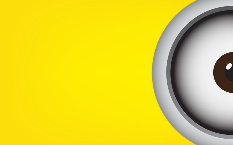 Vector illustration of goggle with two eye on yellow color background.