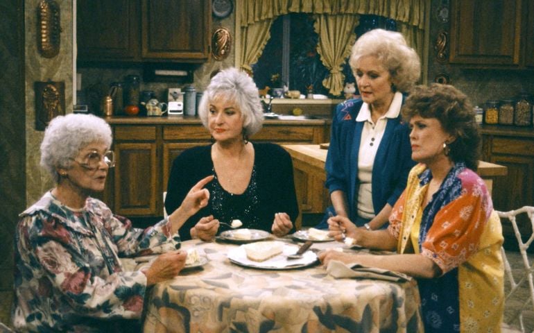 THE GOLDEN GIRLS -- "One Flew Out of the Cuckoo's Nest: Part 1 & 2" Episode 05/09/1992 -- Pictured: (l-r) Estelle Getty as Sophia Petrillo; Bea Arthur as Dorothy Petrillo Zbornak; Betty White as Rose Nylund; Rue McClanahan as Blanche Devereaux