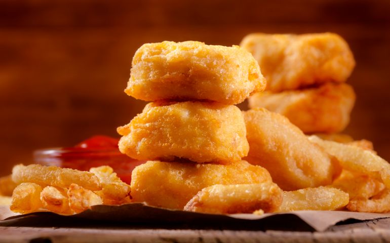 Chicken Nuggets with French Fries and BBQ Sauce Dip - Photographed on Hasselblad H3D2-39mb Camera