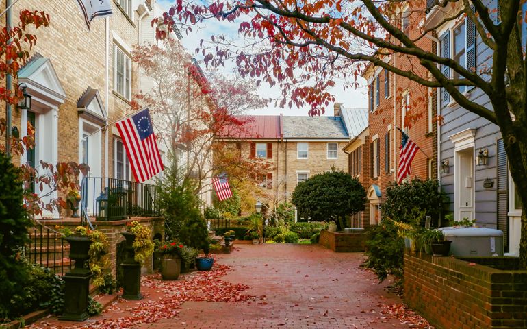 Rows of townhouses in Old Town Alexandria, Virginia