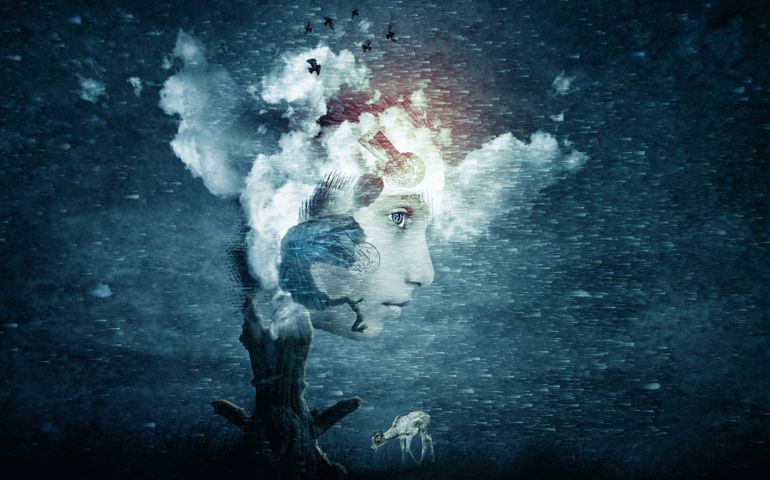 abstract futuristic art imagination of face in dreams