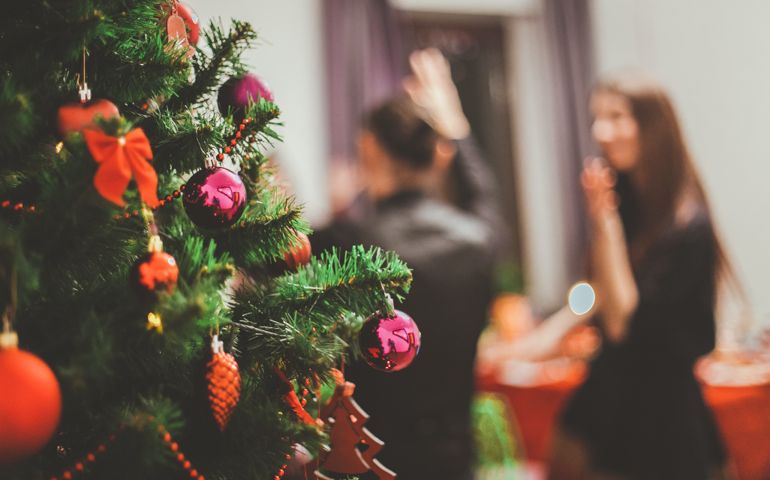 selective focus photography of Christmas tree