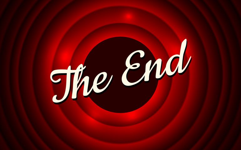 The End handwrite title on red round background.