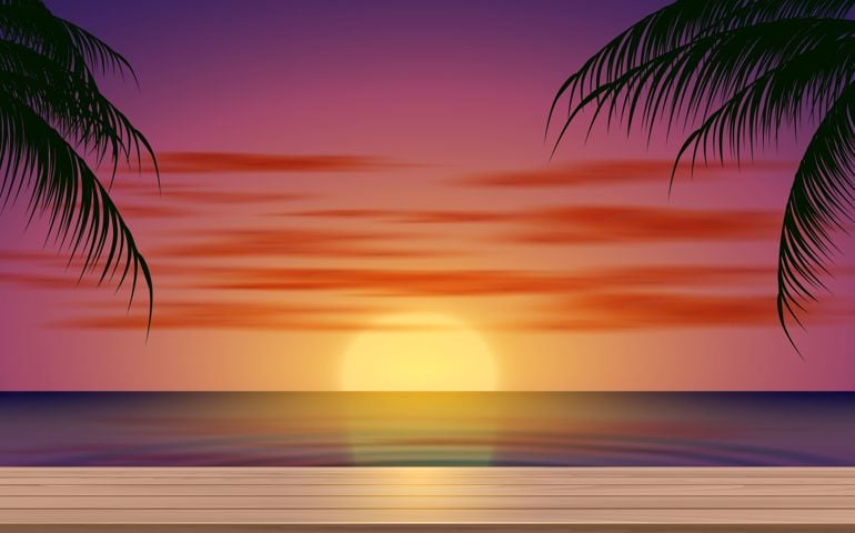 wooden table on the beach in the morning