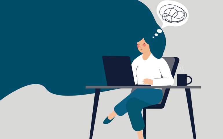 Mental health problems, anxiety, depression, work stress, freedom concept.