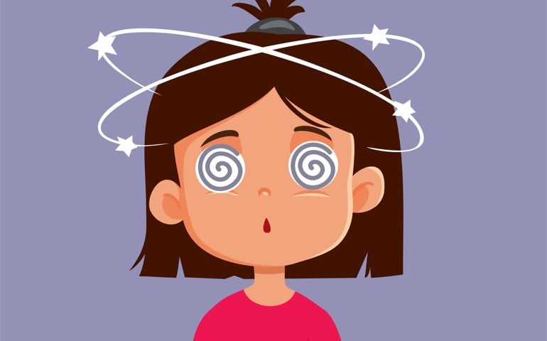 Dizzy Child with Vertigo Symptoms Vector Cartoon Illustration