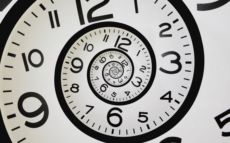 A clock spiraling into itself