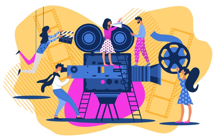 Cartoon People on Movie Set Cinema Scene Shoot