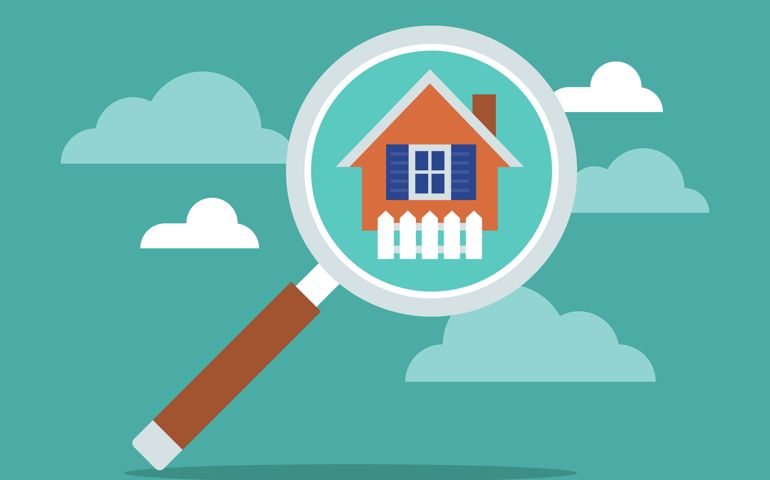 Illustration of real estate search with magnifying glass