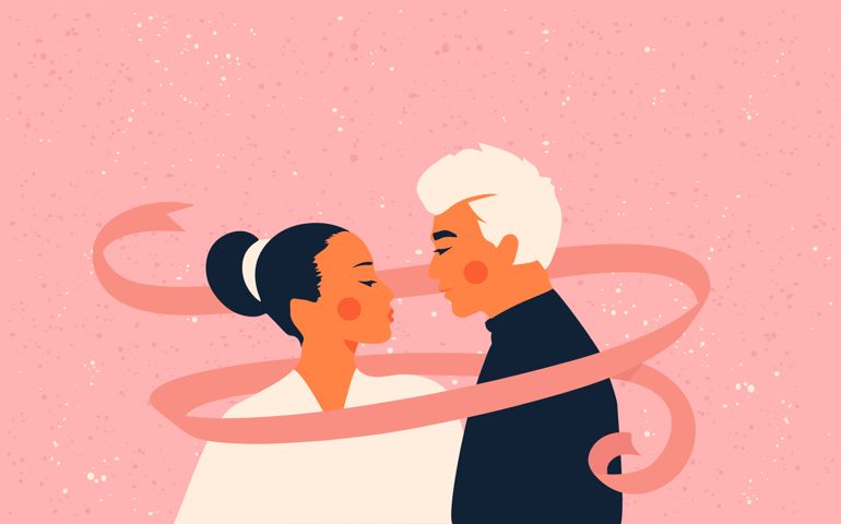 Wedding and marriage concept. Greeting card for Valentine's Day. Flat style. All objects are isolated.