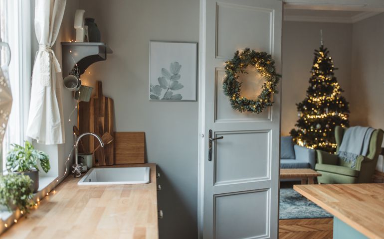 Home interior nicely decorated for Christmas