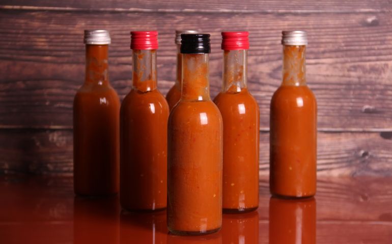Hot sauce on a table