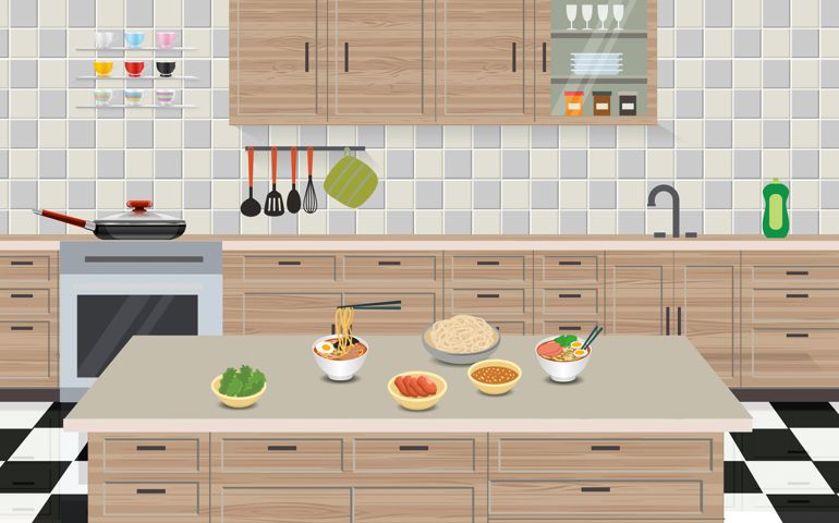 cooking ramen in the kitchen room