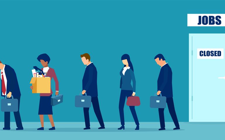 Vector of a sad group of people fired from job due to business closure